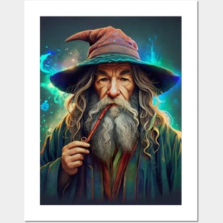 Old Wizard Smoking a Pipe Posters and Art